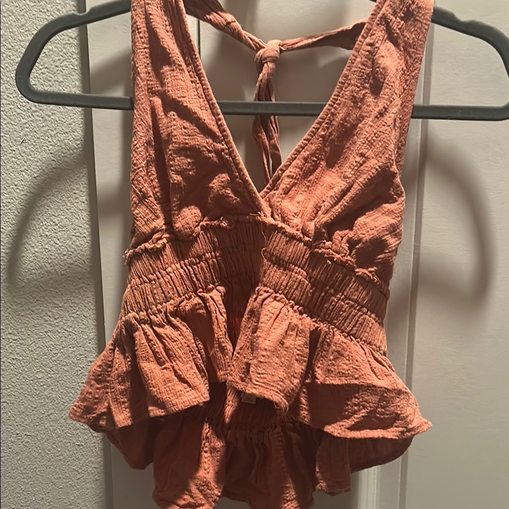 Cotton Candy LA Peach Textured Halter Top